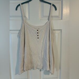 American Eagle - Light Cream Ribbed Tank Top with Button Front